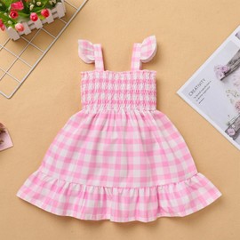 Toddler Baby Pink Gingham Dress Girls Summer Sleeveless Vintage 1950s Dresses Pink Plaid Checkered Tutu Dress Smocked Princess First Birthday Easter Pageant Outfits Holiday Party Sundress Pink 2-3T