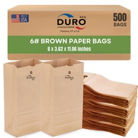 DURO Duro 6# Brown Paper Lunch Bags 500 Count - Bulk Disposable Paper Sacks, Dubl Life SOS Brown Bag for Candy, Snacks & Treats - 6.00 x3.62 x 11.06 Inches
