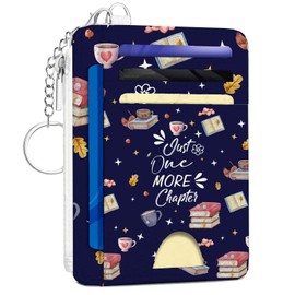 Fisahat Gifts for Book Lovers,Book Card Holder Small Wallet for Women,Just One More Chapter, Slim Woman Keychain Wallet Coin Pocket,Front Pocket Thin Travel Card Case with ID Window
