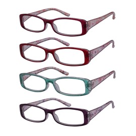 Edge I-Wear Pack 4 Assorted Colors Women's Rectangular Frame Readers with Floral Print 31983 (2.50, Assorted Colors)