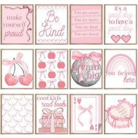 Humyoun Set of 12 Coquette Pink Bow Motivational Growth Mindset Posters Motivational Posters with Positive Quotes to Inspire Young Minds for Classroom Bulletin Boards Bedroom Office, 11"x14"