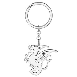 HUAGEO Stainless Steel Dragon Keychain Fantasy Dinosaur Bags Car Key Rings Backpack For Women Charms Gifts Purse Accessories (Silver)