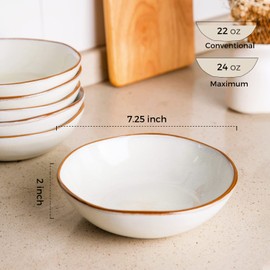 AmorArc Ceramic Cereal Bowls Set of 6, 24 oz Handmade Stoneware Bowls Set for Cereal Soup Salad Bread, Stylish Kitchen Bowls for Meal, Dishwasher & Microwave Safe, Reactive-Pearl White
