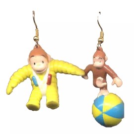 Team-Zebra BIG Retro Funky Monkey CURIOUS GEORGE EARRINGS Chimp Ape Cartoon Novelty Jewelry
