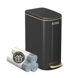 KSSKSS 2.6 Gallon Slim Bathroom Trash Can with Soft-Close Foot Pedal, 10L Stainless Steel Garbage Can with Removable Liner Bucket, for Narrow Spaces,Bathroom, Bedroom (Titanium Black)