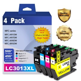 LUMSON Compatible LC3013XL 4-Pack Ink (1BK/1C/1M/1Y) for Brother MFC-J491DW J895DW