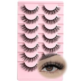 FARRED Pestañas Postizas Naturales Tipo Ojo De Gato, 7 Pares De Tiras Cortas Y Esponjosas De Visón, Pestañas Pequeñas, Aspecto Natural, Juegos Completos Para Principiantes Y Maquilladores Diarios.