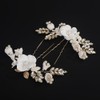 BERYUAN White Flower Leaf Rhinestone Pearls Hair Pins Silver Gold