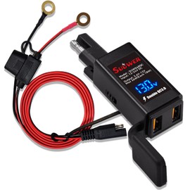 Suuwer, Quick Charge 3.0 Motorcycle USB Charger 6.8A, Quick Disconnect SAE to Dual USB Adapter Motorcycle Phone Charger, with LED Voltmeter & ON/Off Switch