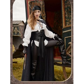 Fourluoo 4 Pieces Pirate Costume Women Pirate Hat Pirate Head Scarf Pirate Sash Belt Necklace Earrings Pirate Accessories(Black,M)