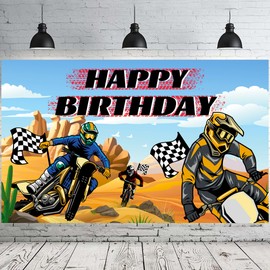 Motorcycle Happy Birthday Backdrop, 71''x43'' Dirt Bike Photography Background/Happy Birthday Motorcycle Backdrop