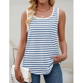 ZESICA Women's Summer Casual Striped Tank Top Sleeveless Scoop Neck Loose Fit Color Block Tops 2025 Fashion Clothes,Blue,X-Large