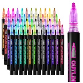 MIAOKE Markers Pens 48 Color Glitter Markers Metallic Markers Set, Self-Outline for Adults, Ideal for Drawing, Painting, Writing, Crafts