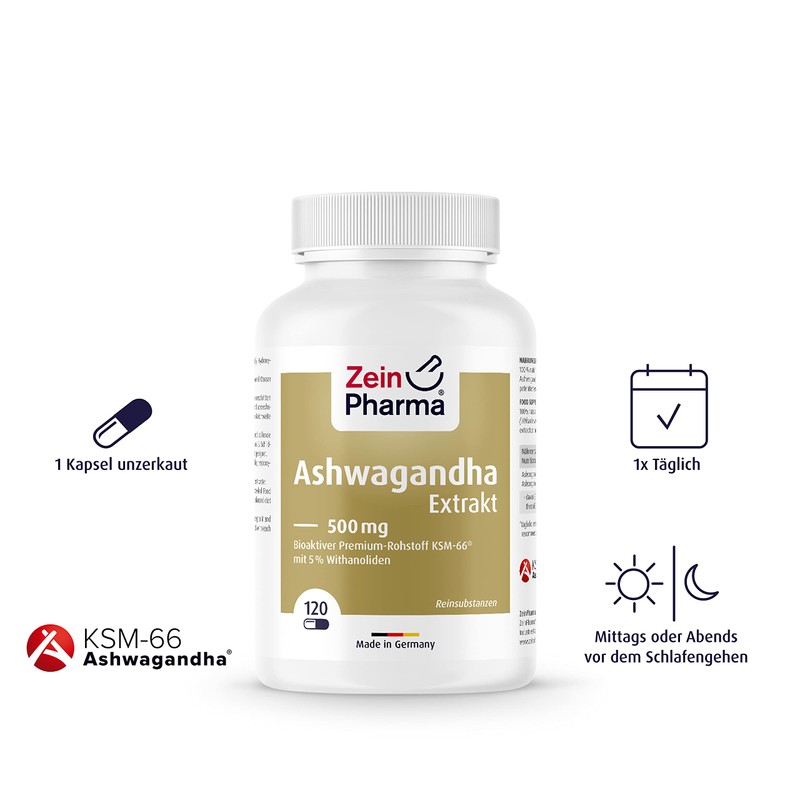 ZeinPharma Ashwagandha Extract 120 Capsules 500 mg - Ashwagandha Root