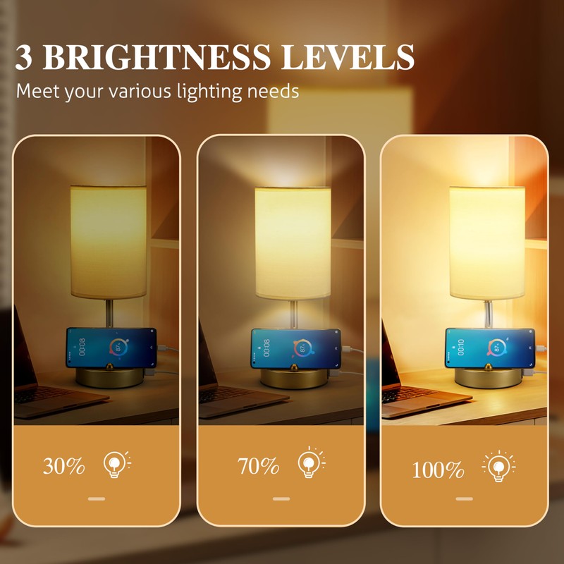 Briever Touch Control Table Lamp for Bedroom, 3-Way Dimmable Nightstand