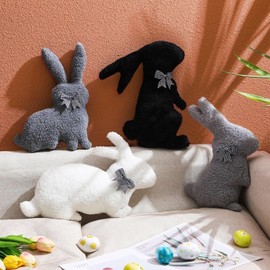 Beeveer 4 Pcs Easter Bunny Shaped Throw Pillow Rabbit Shaped Throw Pillow Bunny Plush Decorative Cushion for Sofa Couch Living Room Bedroom Home Car Office Decor 15.75 inches(Gray Series)