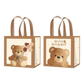 umoni We Can Bearly Wait Treat Bags Bear Baby Shower Party Supplies 12PCS No Woven Teddy Bear Baby Shower Goodie Bags Brown Bear Party Handle Bags for Bear Theme Birthday Party Decorations