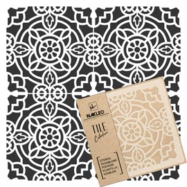 NAKLEO Tile Stencil for Painting, 15 x 15 cm, Zaida Spanish Moorish Flower, Moroccan, Plastic Reusable Floor Stencil, DIY, Wooden Furniture Wall Decoration, Terracotta