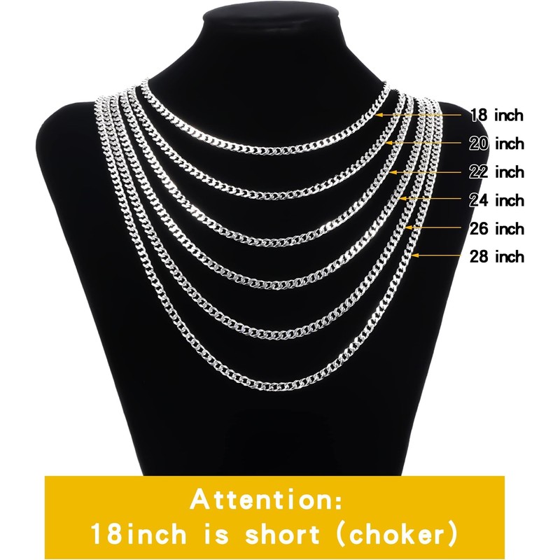 Toptrend Silver Chain Men, 5MM Mens Chain Necklace Miami Cuban