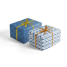 dabelino® 4 x Wrapping Paper "Paper Boats" for Birth, Christening, Communion, Confirmation: 4 x Single Sheets + 4 x Gift Tags (for Baby Boys)