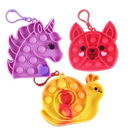 Set of 3 Valentine Bubble Poppers - Unicorn, Dog & Snail Valentines Day Bubble Popper Fidget Toy - Fun Party Favor Toy - Heart Love - Fun Party Favor Toy (Random Colors)