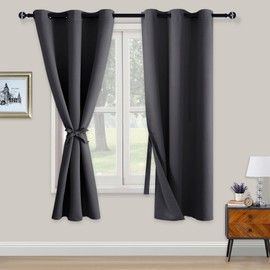 XWZO Blackout Curtains Shades Window Curtain Panels with Tiebacks- Noise Reduction and Thermal Insulated Eyelet Curtains for Bedroom,Living Room,Office,Study Room Dark Grey W46xL72