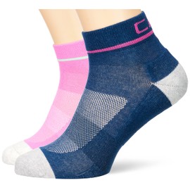 CMP - Confezione doppia di calzini da corsa per bambini in cotone, Blue-Orchidea, 28/30