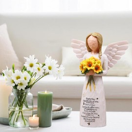AUMELO Christian Gifts for Women Birthday, Religious Gifts for Women, Mom Sister, Spiritual Inspirational Gift, Hand-Painted Sunflower Angel Figurine with Scripture Engraving