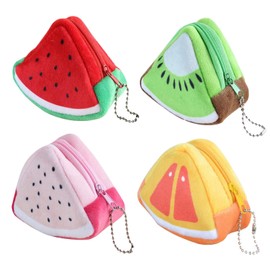 Pack of 4 Children's Wallet Girls, Mini Bag, Mini Plush Purse Children, Mini Purse Children, Change Purse Women, Watermelon, Orange, Dragon Fruit, Kiwi, for Coins, As Shown, cute