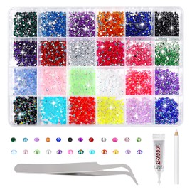 Resin Rhinestones Kits, 24 Colours 2mm and 3mm Flatback Round Rhinestones with 1 Tweezers Glue Pen, Bedazzling Kit Non Hotfix Crystal Gems for Nail DIY Crafts Face Tumblers Mugs