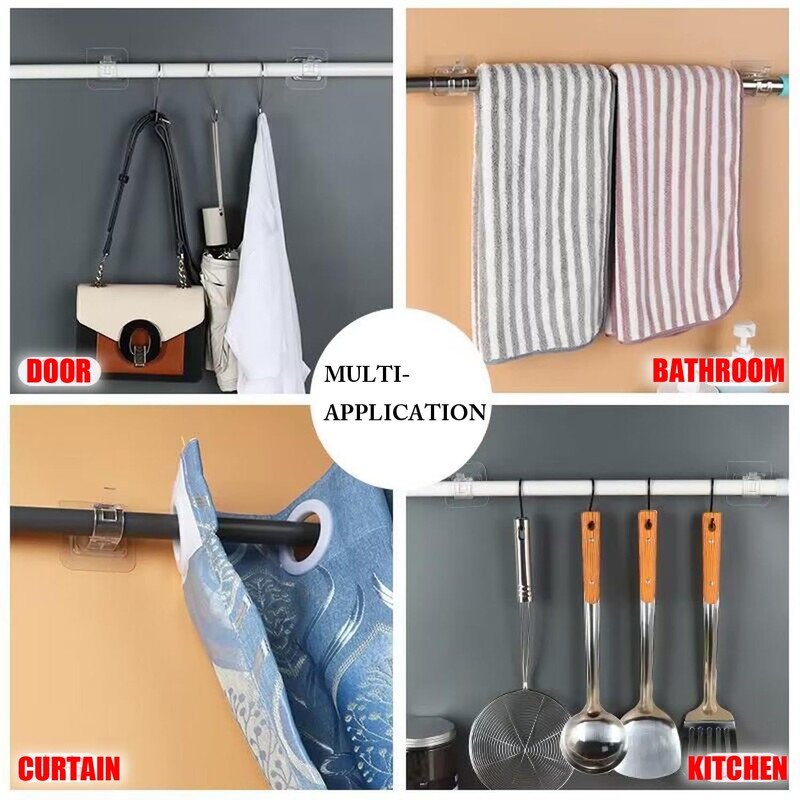 LeLehome 8PCS No Drill Curtain Rod Holders Universal Plastic Nail