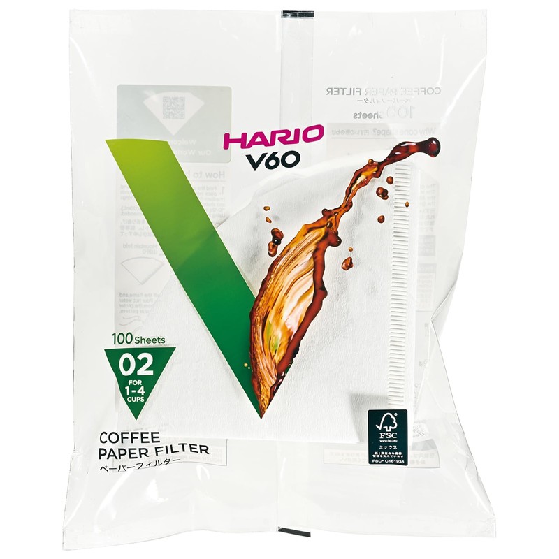 HARIO VCF-02-100W V60 Paper Filter, 1-4 Cups, 500 Pieces, White,