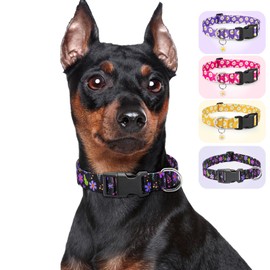 Ayaseen Dog Collar Medium Dogs, Floral Girl Boy Black Dog Collars Cute Dog Collar, Soft Flower Dog Collars Medium for Male Females - M