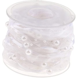 10 m Pearl Ribbon Chiffon Ribbon and Organza Lace Ribbon Decorative Ribbon Lace Decorative Ribbon for Wedding Flowers Sewing Craft Packaging (White)