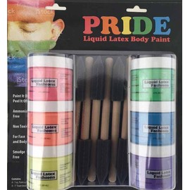 Pride Kit - Liquid Latex Body and Face Paint - Fx Make Up, Professional Quality Latex, Ammonia Free, 6 1" Brushes and 6 2 Fl. Oz. Paint Colors