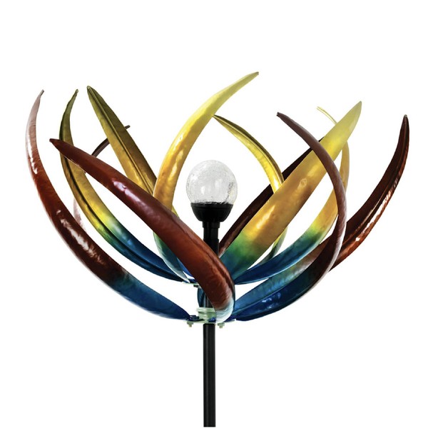 Bits and Pieces - 74" Multi-Color Tulip Wind Spinner - Yard Decorations - Solar Powered Glass Ball - Garden Decoration - Tulip Yard Art