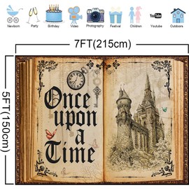 KIKIDOR Royal Castle Storybook Backdrop Romantic Old Castle Girls Princess Once Upon a Time Photo Background Fairy Tale Book Backdrop for Photography Wedding Birthday Party Decor Studio Props 7x5ft
