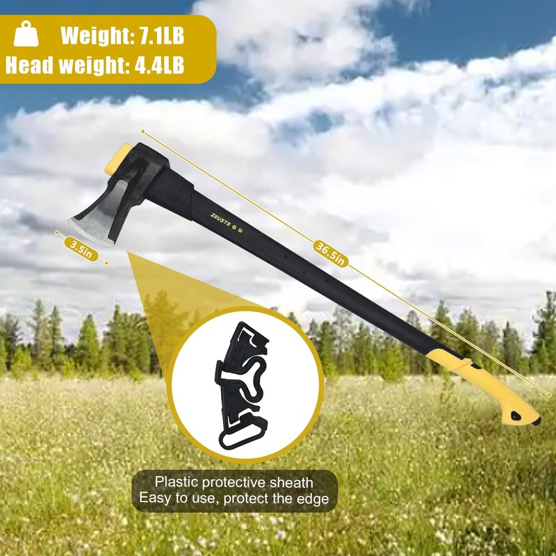 ZEUSTR 36" Chopping Axe Hatchet with Nylon Shock-Absorbing Handle, Camping