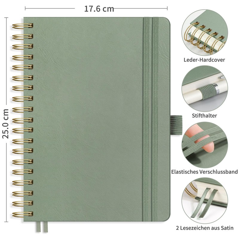 RETTACY Notebook B5 Squared, Bullet Journal with 100 g/m² Thick