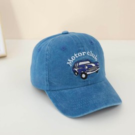 Kid's Embroidered Car trcuker Hat Vintage Washed Cotton Adjustable Baseball Cap for Boys Girls Ages 2-9,Blue