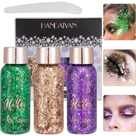 Gel Corporal con Purpurina Sirena 3 Colores - Brillo Lentejuelas Escamas para Maquillaje, Cuerpo, Cabello, Uñas y Labores DIY (C)