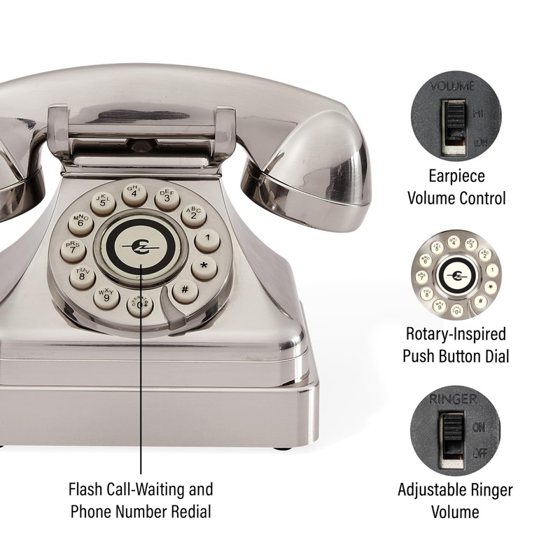 Crosley CR62-BC Kettle Classic Corded Desk Phone - Landline for