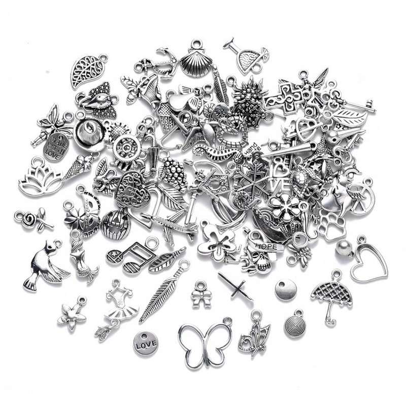 HappyHome Charm Parts, Pendant Top, Accessory Parts, 100 Pieces, Silver,