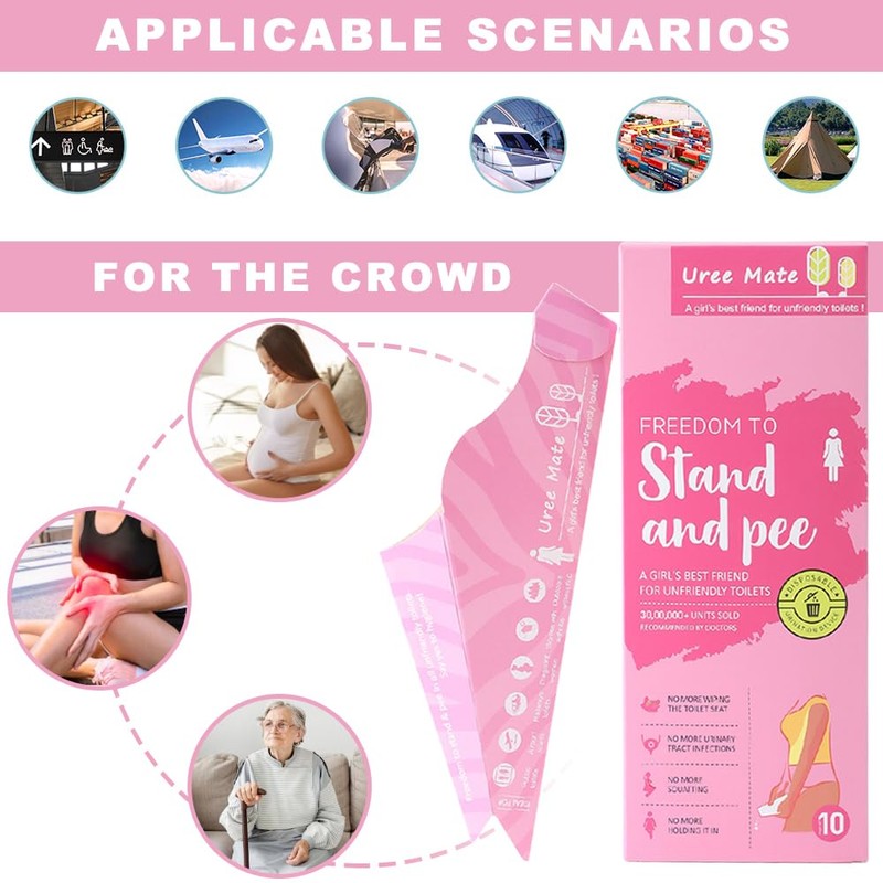 Geoyien Urinella for Women, Disposable Urinal Funnel Female Urinal, Pink,