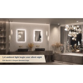 Keonjinn 20 x 28 Inch Backlit Mirror Bathroom, Frameless LED Mirror for Bathroom, Beveled Edge, HD Tempered Glass, UL-Listed LED Driver, Anti-Fog, Dimmable, Memory Function, French Cleat Installation