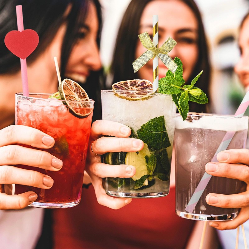 sourcing map 40Pcs Valentine's Day Heart Shaped Slices Straws, Red