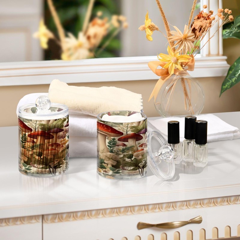 Zhirexin Cartoon Mushroom 2PC Airtight Transparent Plastic Storage Jar, Food