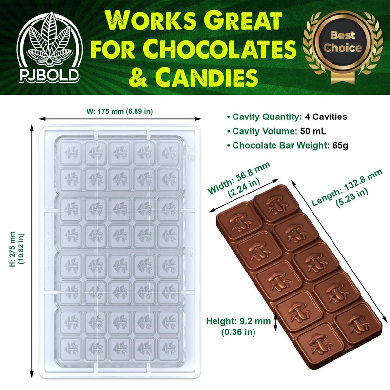 Mushroom, Polycarbonate Chocolate Mold, 50mL (65 gram), 10 Piece Bar