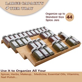 Angimio Bamboo Spice Rack Drawer Organizer - 8 Pieces Set- 10" Wide Per Piece - Combine Pieces Into 20" Wide Rack (10" or 20")