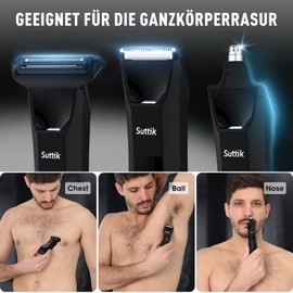 Suttik 3 IN 1 Intimrasierer Trimmer für Männer Körper & Kugelhaartrimmer Nasenhaartrimmer Nass-/Trocken Elektrischer Rasierer IPX7 Wasserdichtes Herren-Pflegeset mit Reiseetui